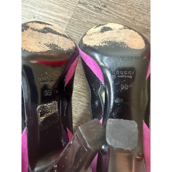 Gucci Womens Black Patent Leather High Heel Shoes Size 9 Horsebit Peep Toe - Picture 8 of 8